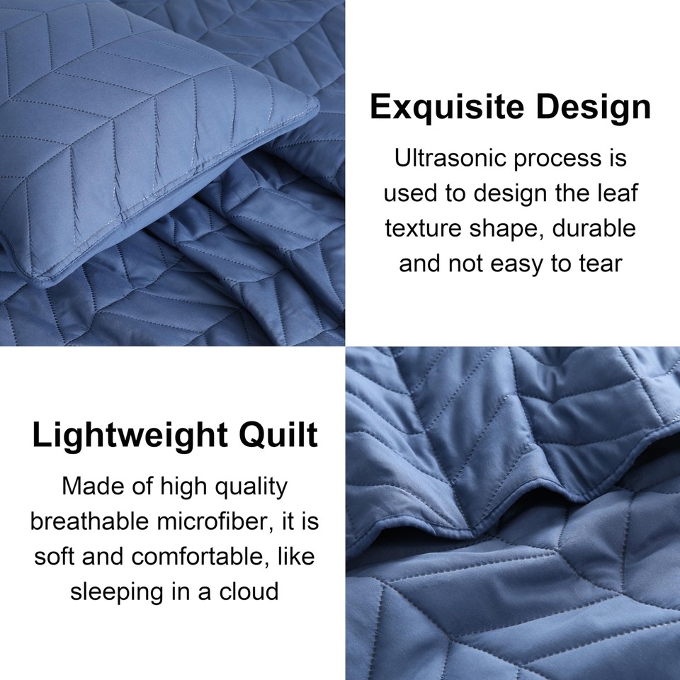 DOWNCOOL Blue Queen Quilt Bedding Set, 3Pcs Queen Quilt Set with