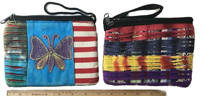 Lot of 2 Boho COIN PURSES with Zipper Butterfly Fabric Wallet Storage Patchwork