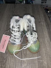 JUICY COUTURE Toddler Girls Rainbow Sparkle W/ Fur Trim Hiking Boots Size 5 NWT
