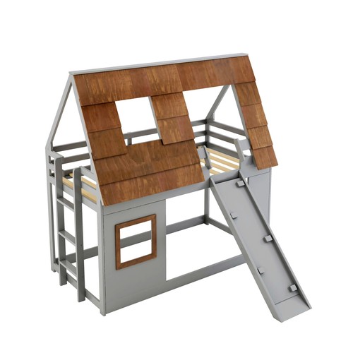 Wood Twin Size House Bunk Bed with Ladder and Climbing Ramp - Picture 8 of 9
