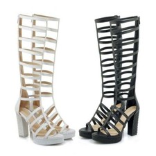 Women's Gladiator Roman Sandals Hollow Out Knee High Boots Platform High Heel