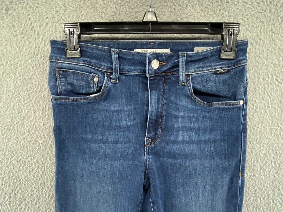 Jeans Mavi para mujer Alissa tiro alto ajustados lavado oscuro etiqueta talla 27/27 elásticos Foto 3 de 4