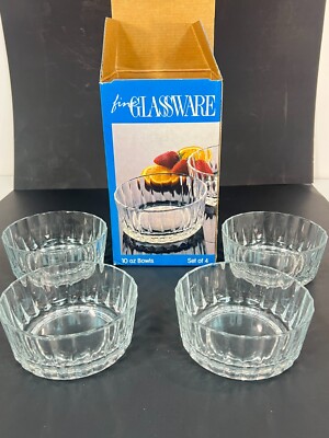 Vintage Pasabahce Clear Glass Bowls, 10 oz, Made In Turkey, Set of 4 w/ box