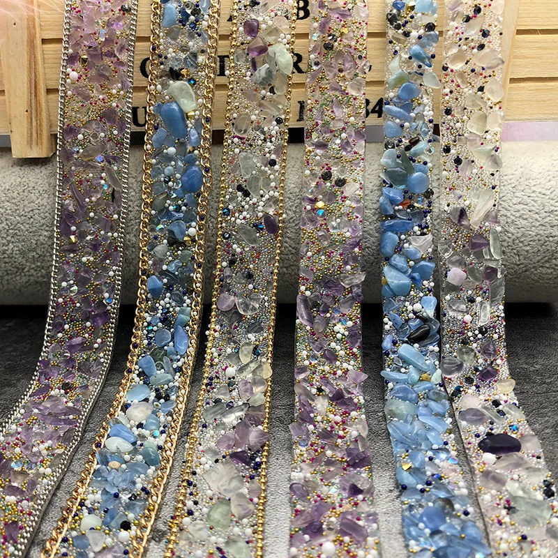 1m Rhinestone Trim Hotfix Stone Beaded Ribbon Edging Iron on Applique DIY Decor - Image 3 of 4