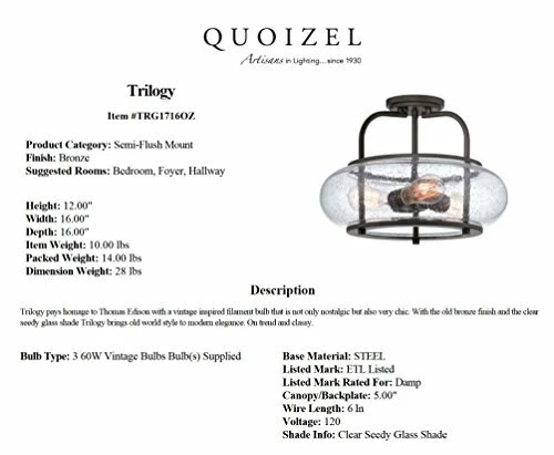 Quoizel TRG1716OZ 3-Light Trilogy Semi-Flush Mount in Old Bronze - Picture 10 of 10