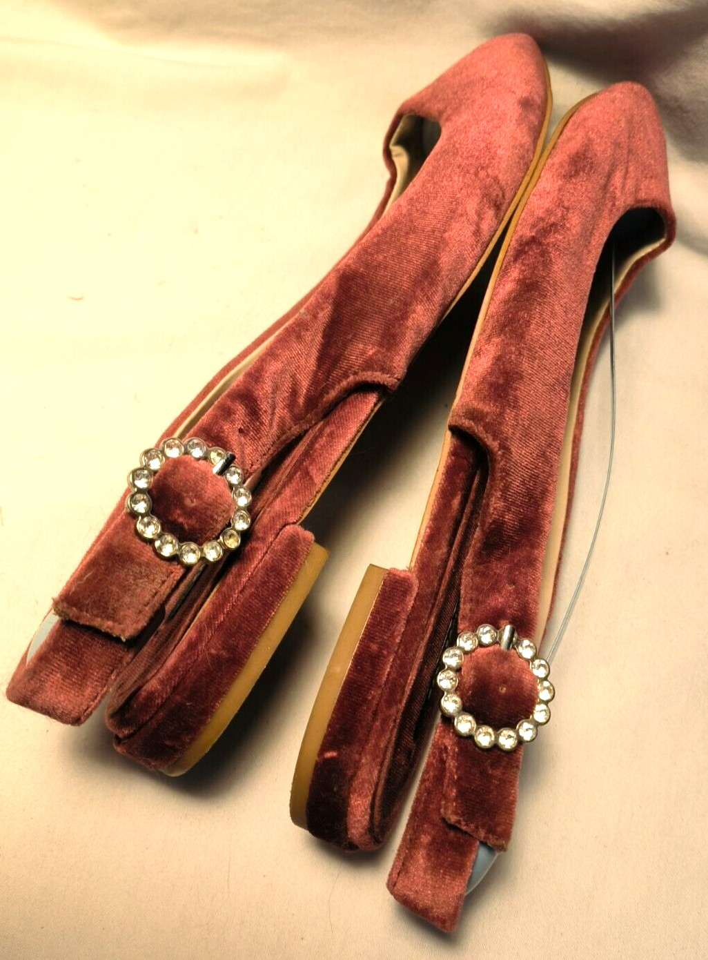 Zara Basic Rose Velvet slingback Flat Rhinestone … - image 2