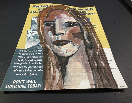 Original Portrait Painting Woman Artsy Advert Upcycled Wall Art Miz Katie - Picture 4 of 14