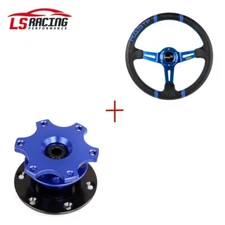 Racing Car 14" Deep Dish Drifting Steering Wheel & Blue Quick Release Adapter