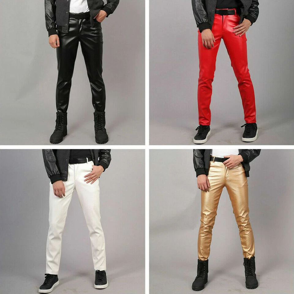 Herren Kunstleder Hose Stretch Fleecefutter Enge Passform Hose - Bild 3 von 4