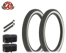 ALTALINE Bicycle 20" x 2.125" BLACK/WHITE 2-LINE Slick (2) TIRES, TUBE, & LEVER