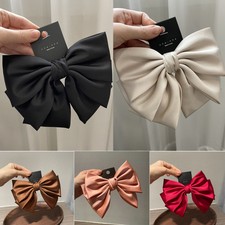 Large Silky Satin Bow Hair Clip Hairpin Womens Bowknot Hair Claw Barrettes Solid