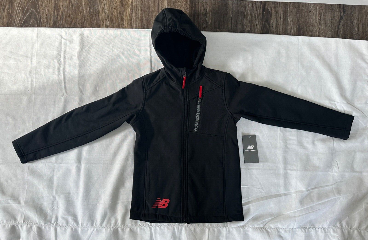New Balance Boys Black Full Zip Hooded Soft Shell Jacket Size