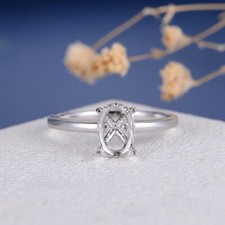 10x8mm Oval Semi Mount Ring Sterling Silver Solitaire Setting for Engagement