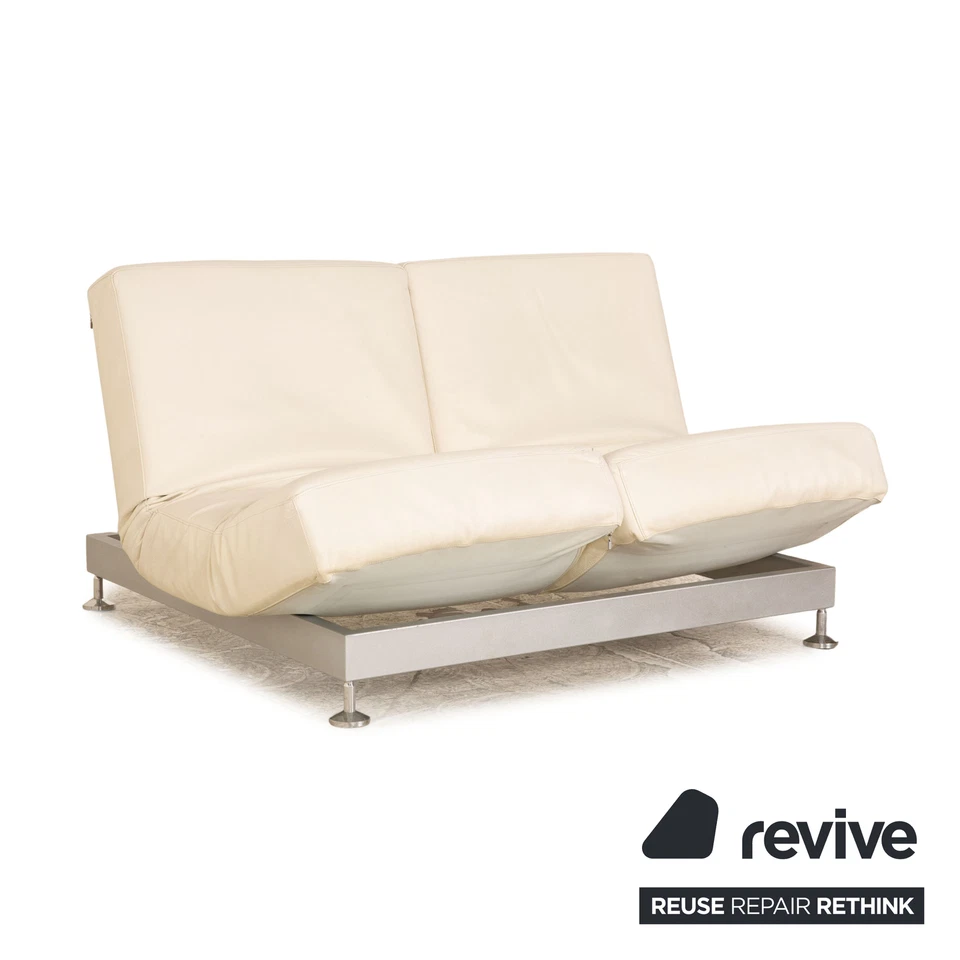 Edra Damier Leder Zweisitzer Creme Sofa Couch manuelle Funktion Relaxfunktion - Bild 3 von 4