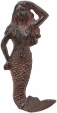 Ebros 6" Tall Cast Iron Rustic Wall Coat Hook Mermaids Hooks for Keys Hats 1 