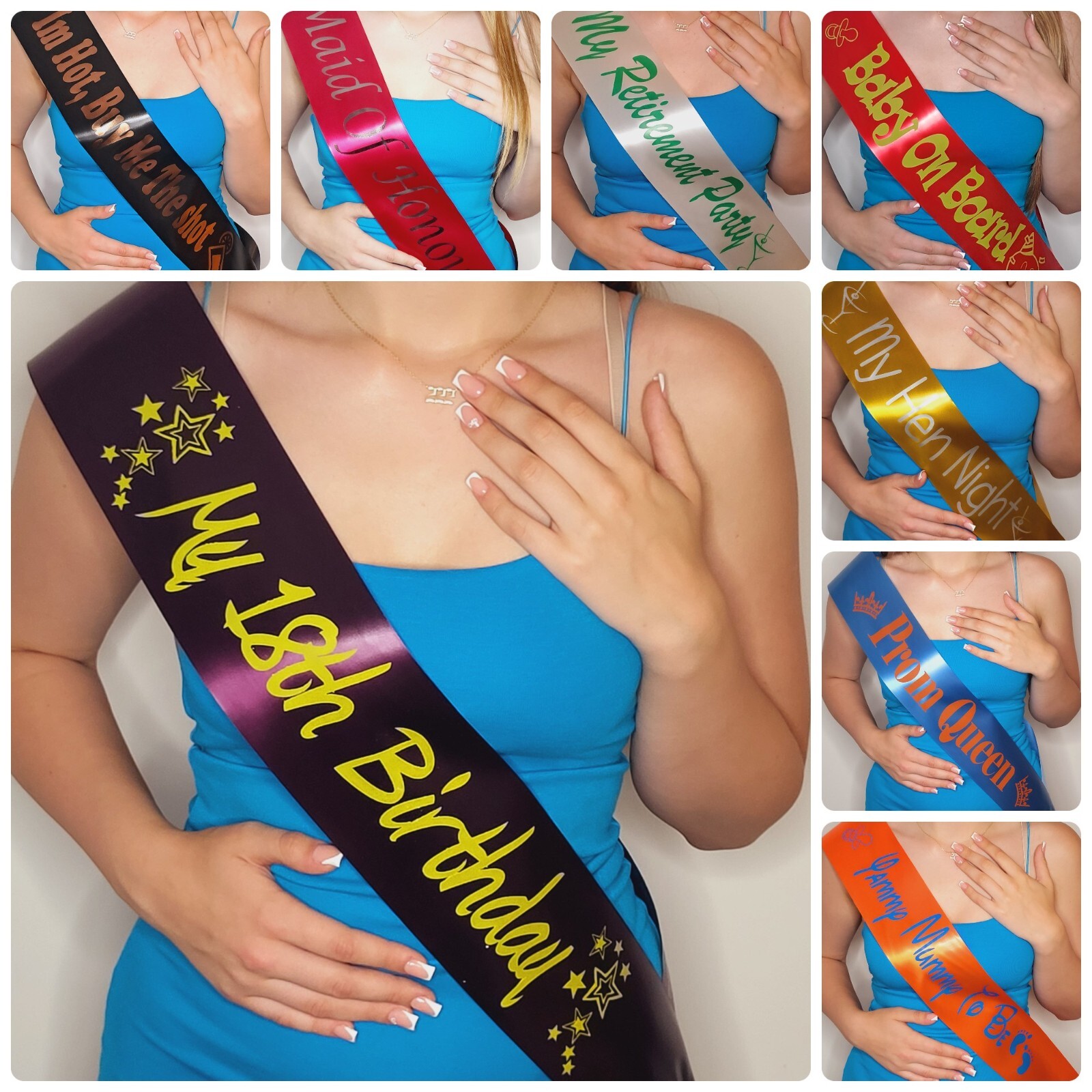 Custom Birthday Sash – Hen Party Stag Do Personalised Any Text 16 18 21 30 40 UK 2