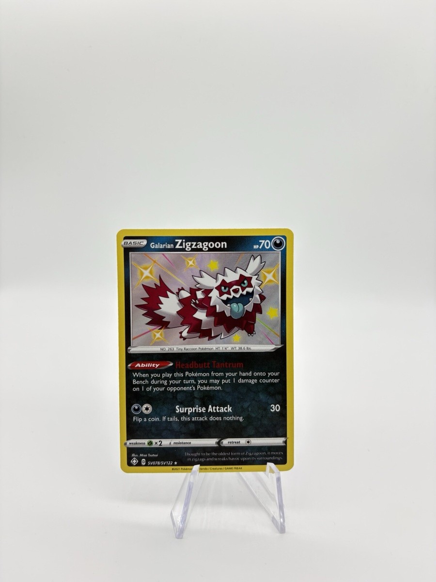 shiny zigzagoon pokemon card TCG SWSH Shining Fates Galarian SV078/SV122 Holo Rare NM holofoil pattern or surface detail) Pokemon 2021 Galarian Zigzagoon Champions