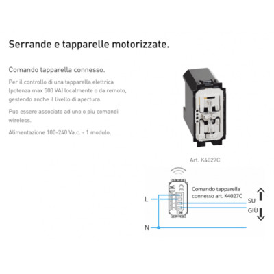 BTicino K4027C Living Now - Comando Tapparella Connesso, Controllo Da Remoto Con App