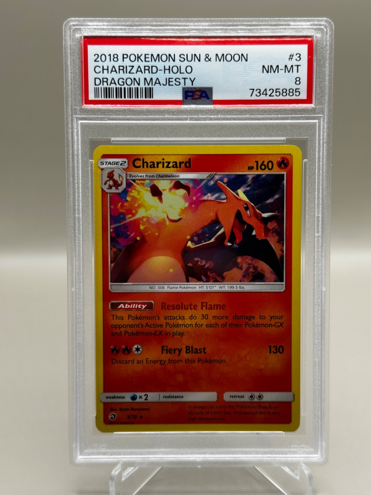 2018 POKEMON SUN & MOON DRAGON MAJESTY #3 CHARIZARD-HOLO PSA 8