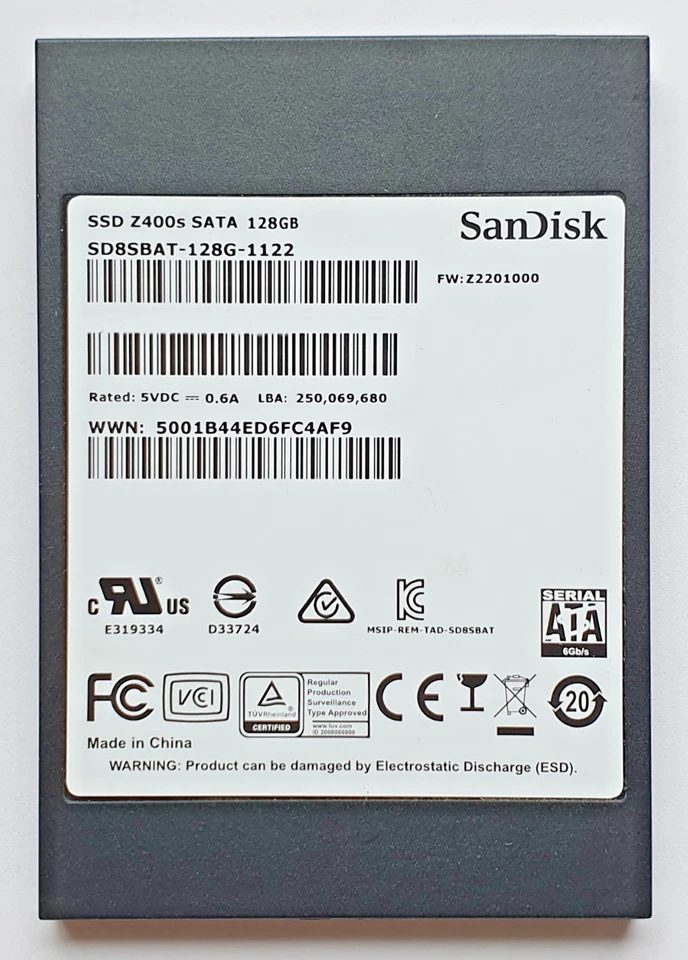 128 GB SATA III SanDisk Z400s SD8SBAT-128G-1122 2D-NAND MLC SSD 2.5" Festplatte - Bild 1 von 1