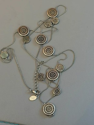 Long flapper length necklace silvertone discs and chain Accessorize