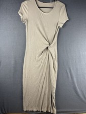 Elie Tahari Beige Ribbed Knotted Dress Sz M Minimalist Casual Fall Normcore