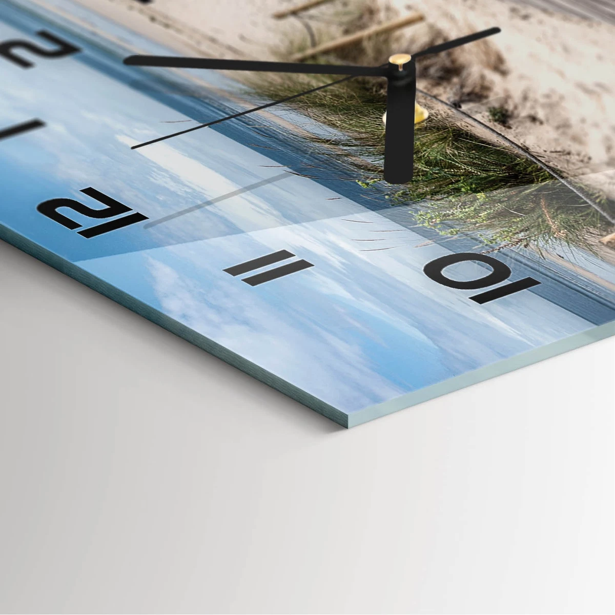Reloj de Pared Rectangular Horizontal Vidrio Templado Premium Playa 60x30 cm