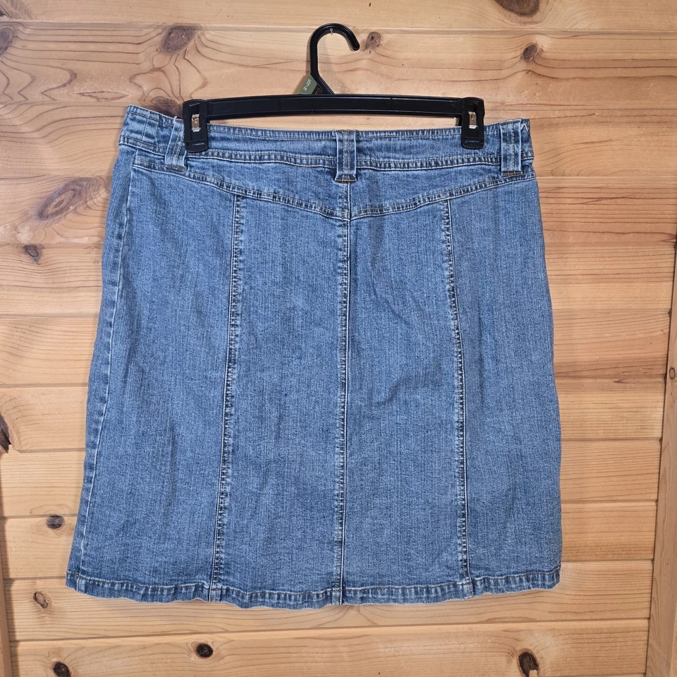 复古 Villager 女式弹力牛仔纽扣前直中裙 16 码 — 第 2/4 张图片