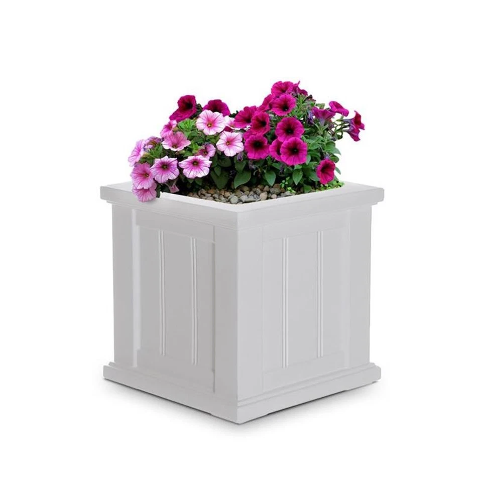 Mayne Cape Cod 14x14" Square Coastal Plastic Planter in White - Image 2 of 4