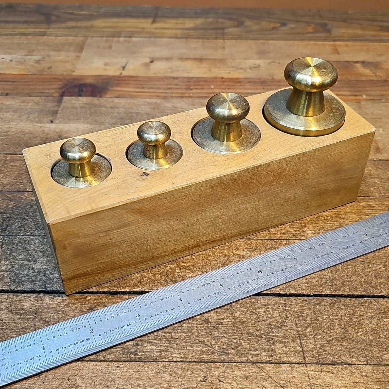 Vintage Apothecary Brass Scale Weights Set - Complete & Graduated 200/500/1K Grs