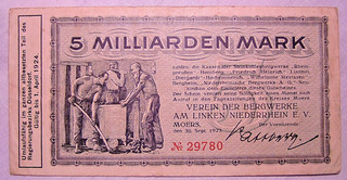126) Moers Verein der Bergwerke ★★★ 5 Milliarden Mark 30. Sep. 1923 ★★★