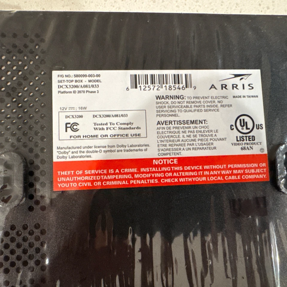 Decodificador de cable Arris DCX3200 A071/033 HDMI con cable de alimentación SELLADO *sin control remoto* Foto 2 de 4
