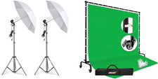 Photography Umbrella Lighting Kit, 400W 5500K, 7X10Ft Green Screen Backdrop Kit,