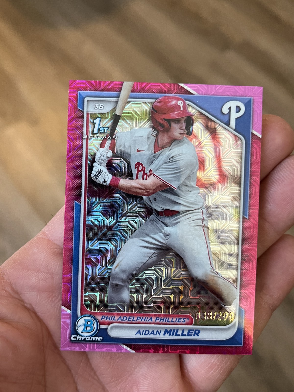 2024 Bowman - Chrome Prospects Aidan Miller #BCP-27 Fuchsia Mojo Refractor /299