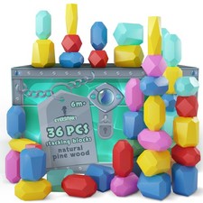 EVERSMART Wooden Stacking Blocks   Montessori Toys for 1 2 3 4 5 6 Year Old T...