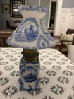 Vintage Blue& White “Delft “porcelain Oil Lamp W/ Milk Glass Painted Shade