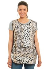 Leopard Design Tabard Apron with Black Piping & Pocket Overall Kitchen Cleaning