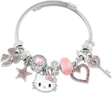 Hello Jewelry Bracelet Charms Braclet, Kawaii Pink Kitty Bangle Women pink