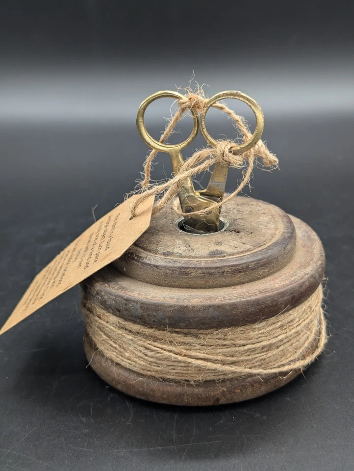 Primitive Decor Antique Wood Spindle Base With Useable Twine & Iron Scissors - Image 3 of 4