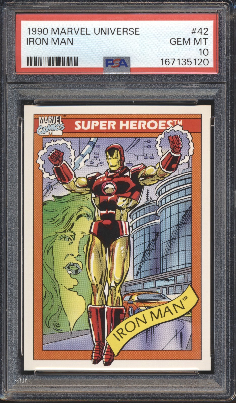 1990 Marvel Universe SUPER HEROES Iron Man #42 PSA 10 GEM MINT view 1