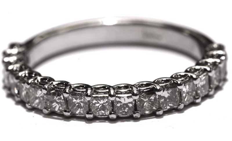 New 14k white gold natural 1.02ct I2 princess diamond anniversary band ring 2.8g