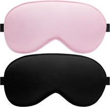 Silk Sleep Mask   2 Pack Silk Eye Mask for Sleeping, Adjustable Strap, 100 Blac