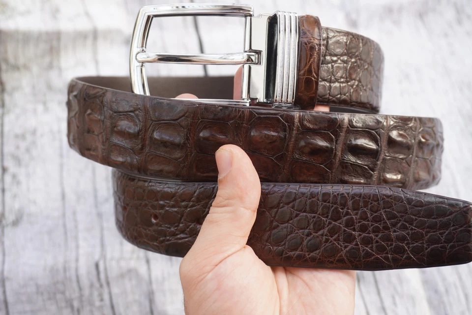 US Stock - Brown Genuine Crocodile Hornback Leather Skin Men's Belt W 1.3" #N40 - Image 3 of 4