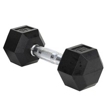 15LB Rubber Coated Hex Dumbbell Solid Cast Iron Contoured Chrome Handle Home Gym