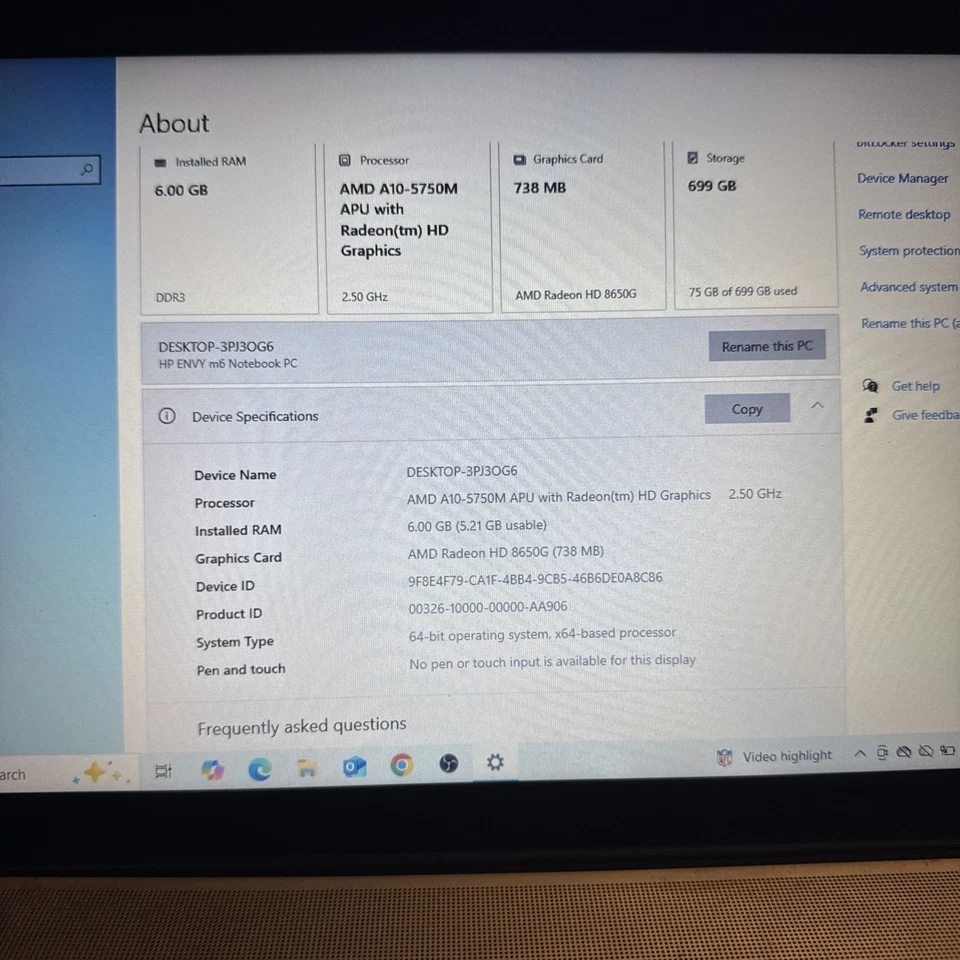 HP ENVY M6 NOTEBOOK LAPTOP 6GB RAM 700GB HDD works but Needs repairs - Image 3 of 4