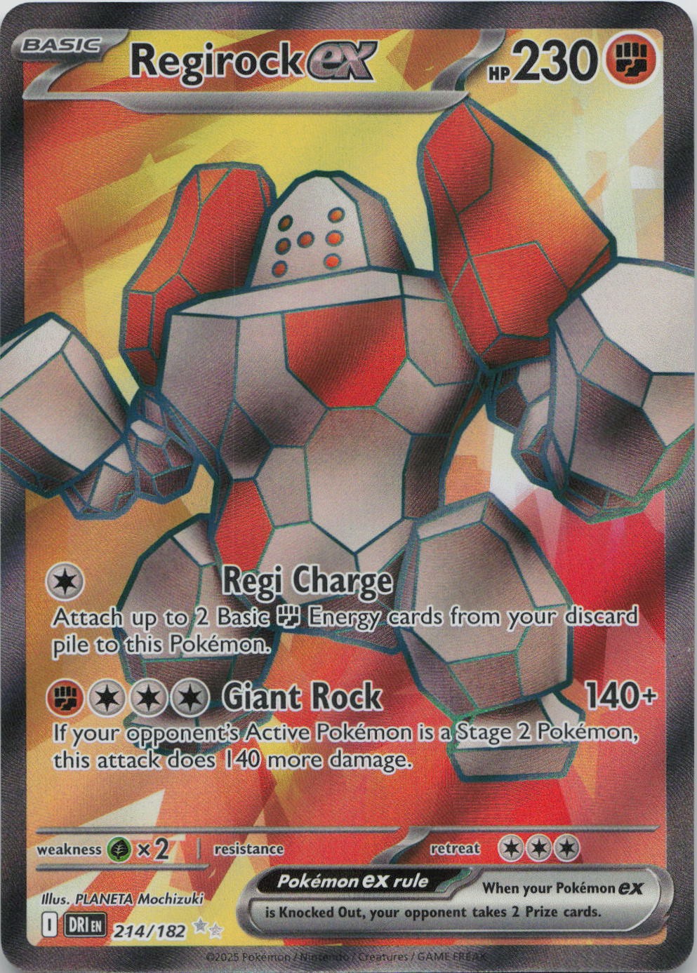 Regirock ex 214/182 Ultra Rare Destined Rivals Pokemon Near Mint