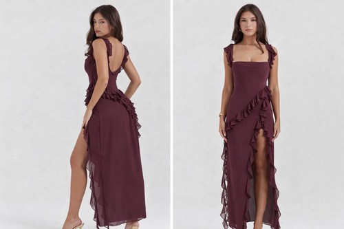 Clothing : Maxi Dresses : 'Ariela' Mulberry Ruffle Maxi Dress,