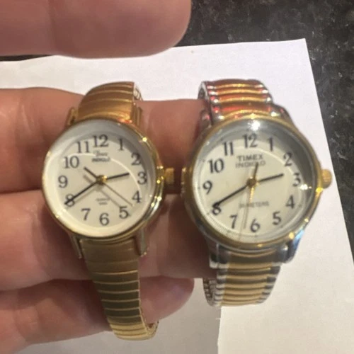 Lot of 2 vintage Timex Indiglo Analog Quartz Metal Bracelet Dress Watch