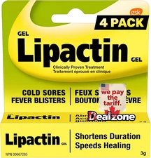 Lot of 4 Lipactin Cold Sore and Fever Blister Treatment Gel 3g Tube