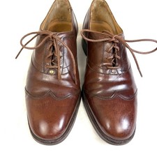 Vintage GUCCI Men's Brown Leather Wingtip Oxford Shoes Crest Logo Size 41.5 /8.5